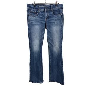 American Eagle Kick Boot Stretch Jeans Womens 8S Blue Low Rise Distressed